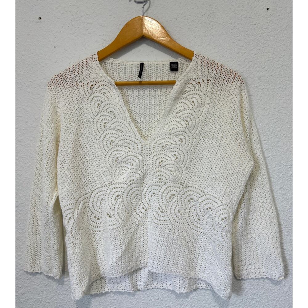 Vintage Y2K Crochet Knit Top Coastal Cowgirl Cottage Large White Festival